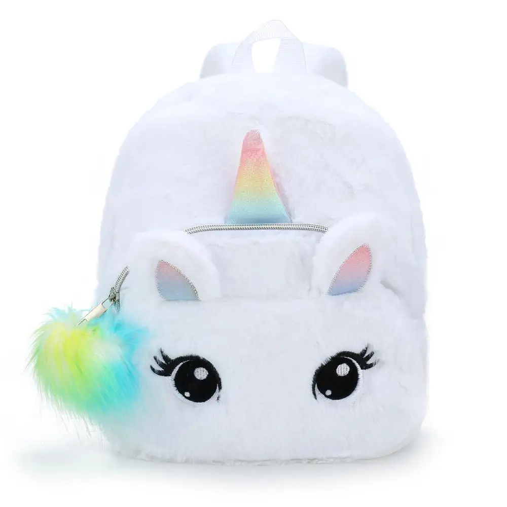 Plush Unicorn Backpack Fluffy Unicorn School Bag Baby Children School Bag Double Shoulder Bag For Kindergarten Girl Boy