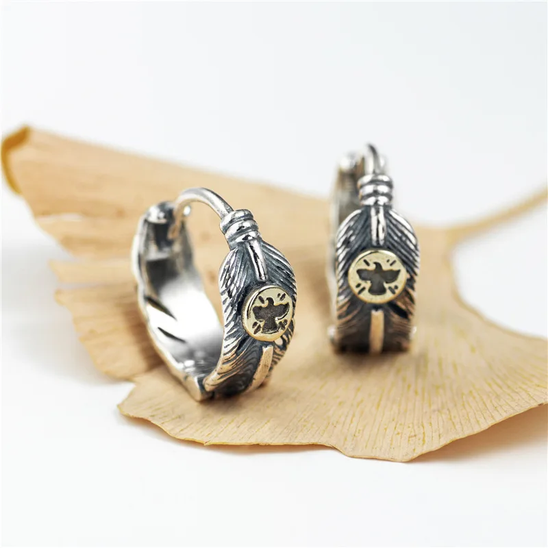 Серьги из перьев Tai-silver мужские стерлингового серебра 925 пробы ювелирные изделия винтажные гипоаллергенные серьги-кольца для женщин унисекс серьги