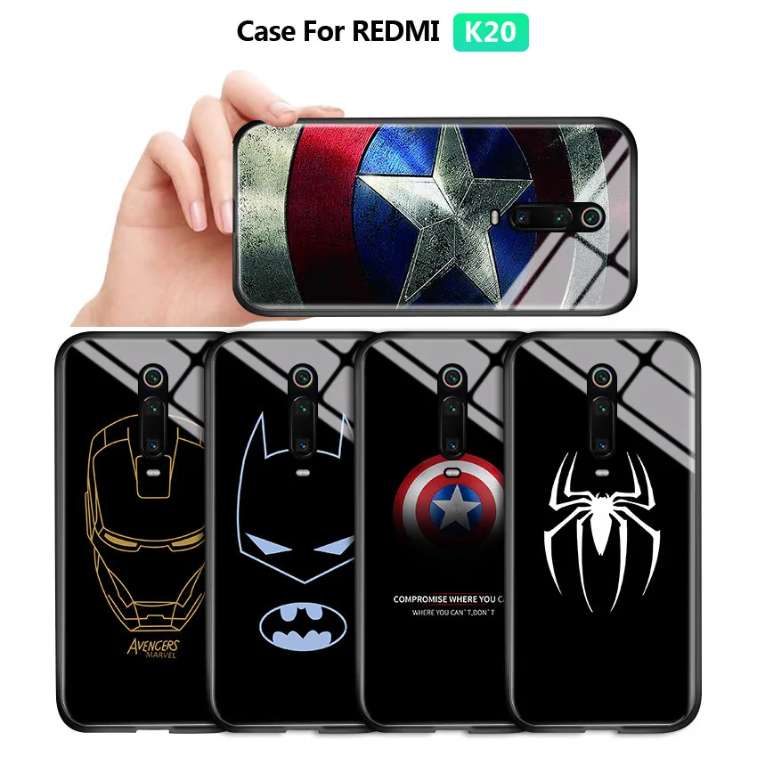 Противоударный чехол для Xiaomi Redmi K20 Pro Mi 9T Marvel Ironman Spider из закаленного стекла с