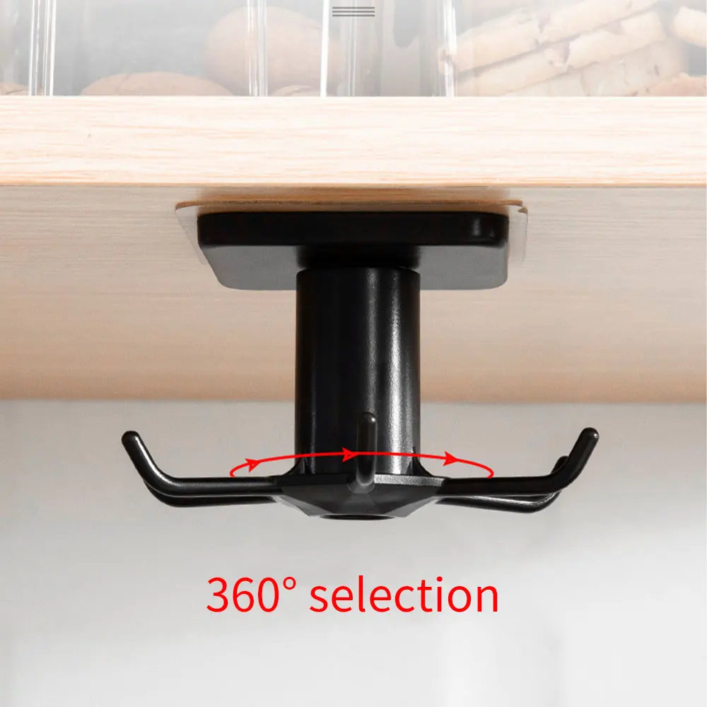 Details about   360° Rotated Kitchen Hooks Self Adhesive 6 Hook Wall Hook Handbag Clothes Hanger