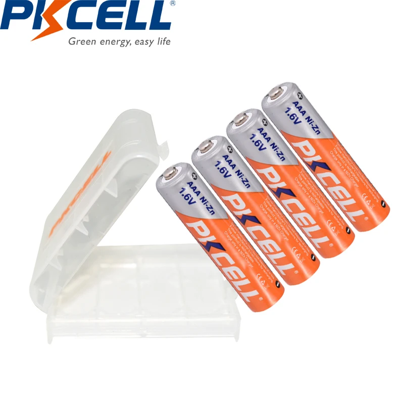 4 шт. PKCELL AAA батарея 900mWh 1 6 V Ni Zn перезаряжаемые батареи nizn + чехол для AA AAA|battery