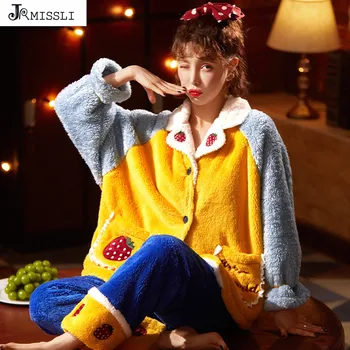 

JRMISSLI Home service flannel pajamas women winter thick warm suit Korean Pyjama Female sexy nightwear Pijama