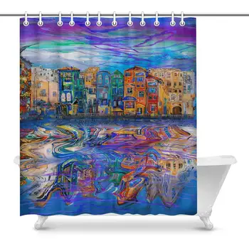 

Stormy Reflection of The City Abstract Cityscape Painting House Decor Shower Curtain for Bathroom Decorative Bathroom Shower