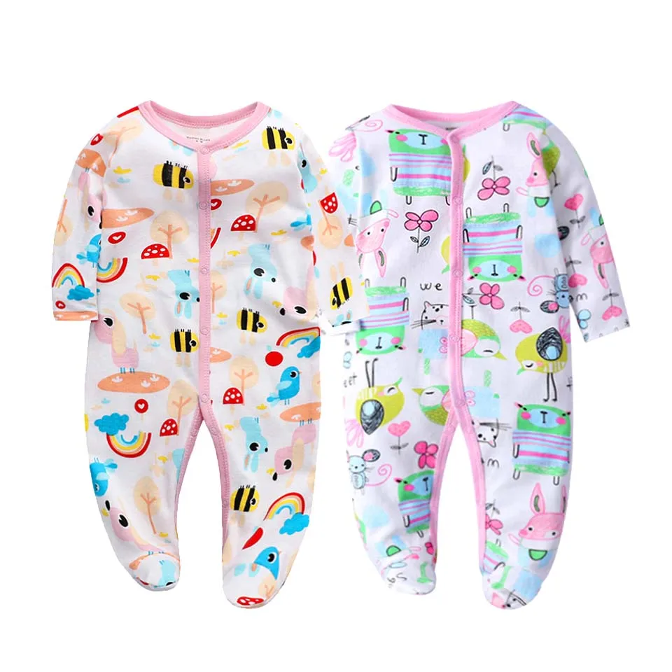 2Pcs/set Newborn Baby Footies Cotton Baby Boy Footies For Kids Clothes Long Sleeve Baby Pajamas Baby Girl 0-12M