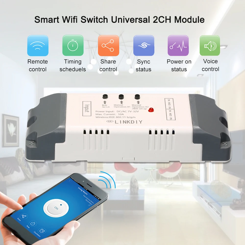 EWeLink WiFi Интеллектуальный Модуль управления переключателем Поддержка синхронизации совместим с Google HomeNest и Amazon-Alexa IFTTT Голосовое управление