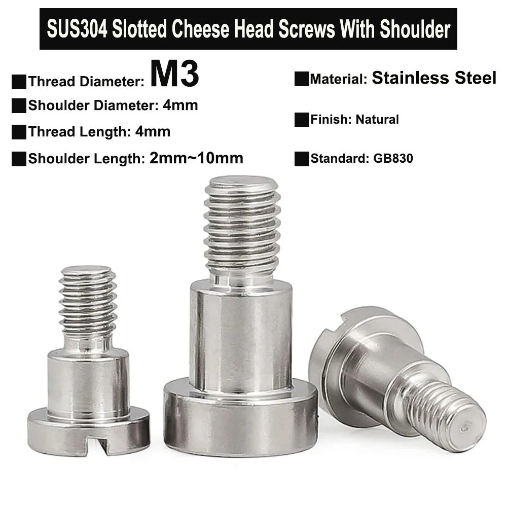 2Pcs M3 Shoulder Diameter 4mm SUS304 Stainless Steel Slotted Cheese Head Screws with Shoulder Roller Bearing Bolts GB830