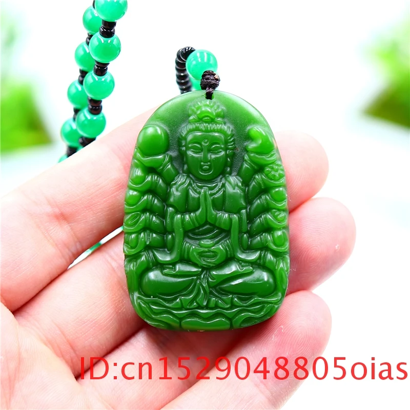 Зеленый нефрит Guanyin кулон ожерелье для женщин резной Мода очаровательные
