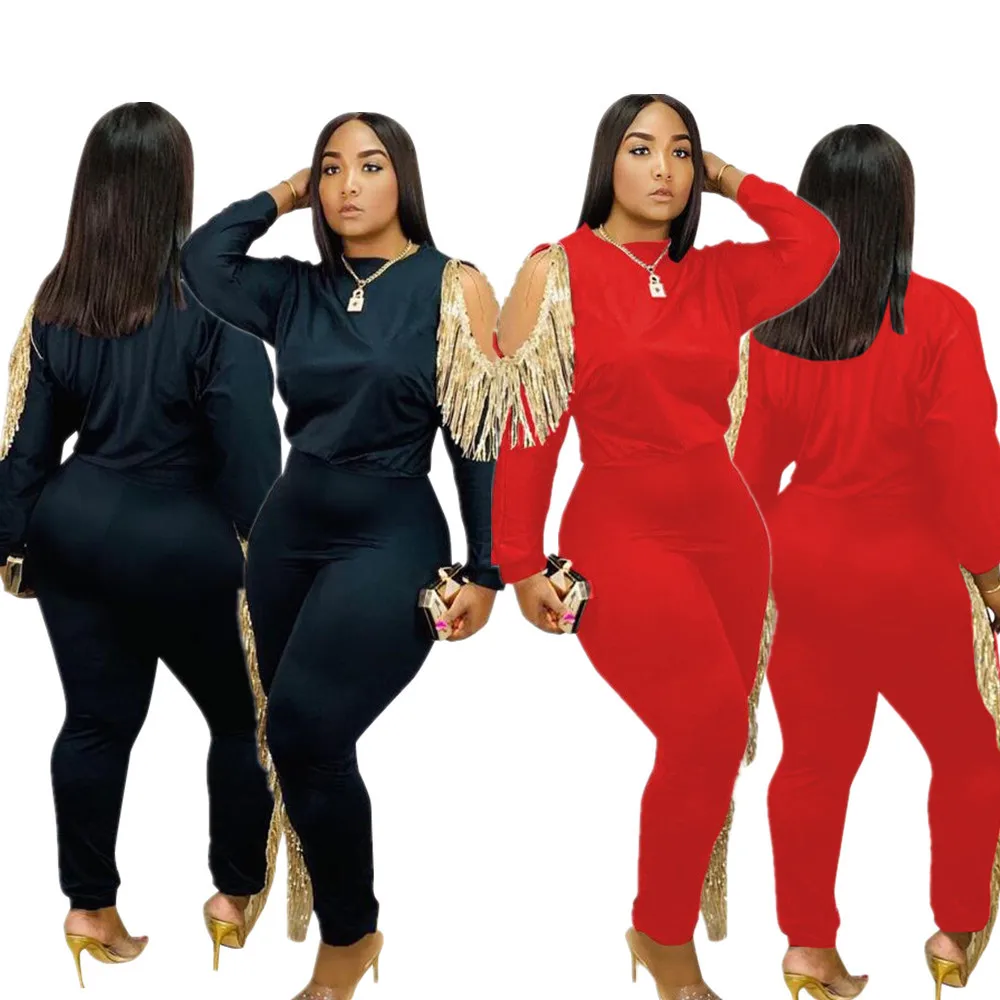 Женские костюмы из высококачественной ткани с кисточками свитшот длинным