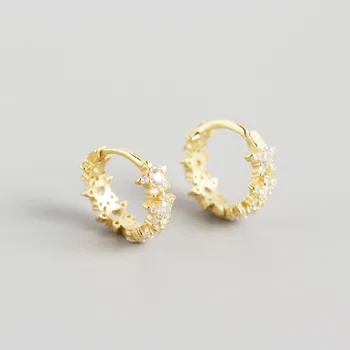 

Small Dia. 8.7MM 100% Authentic 925 Sterling silver CZ Flower Stars Hoop Huggie Earrings jEWELRY tle941