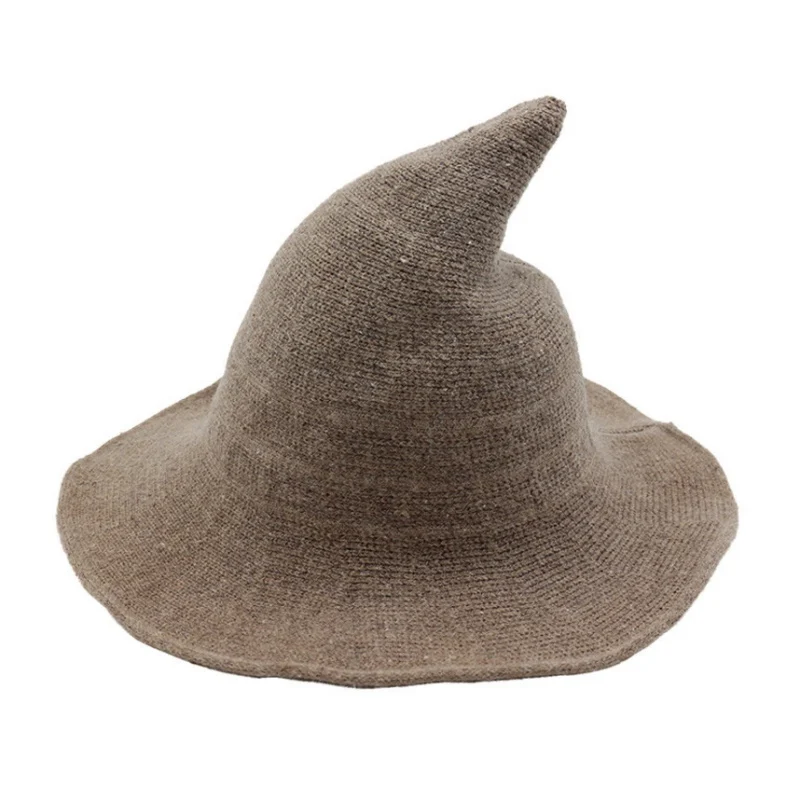 

Halloween Wizard Witch Hat Solid Color Knitted-Wool Hats For Halloween Party Masquerade Cosplay Decoration