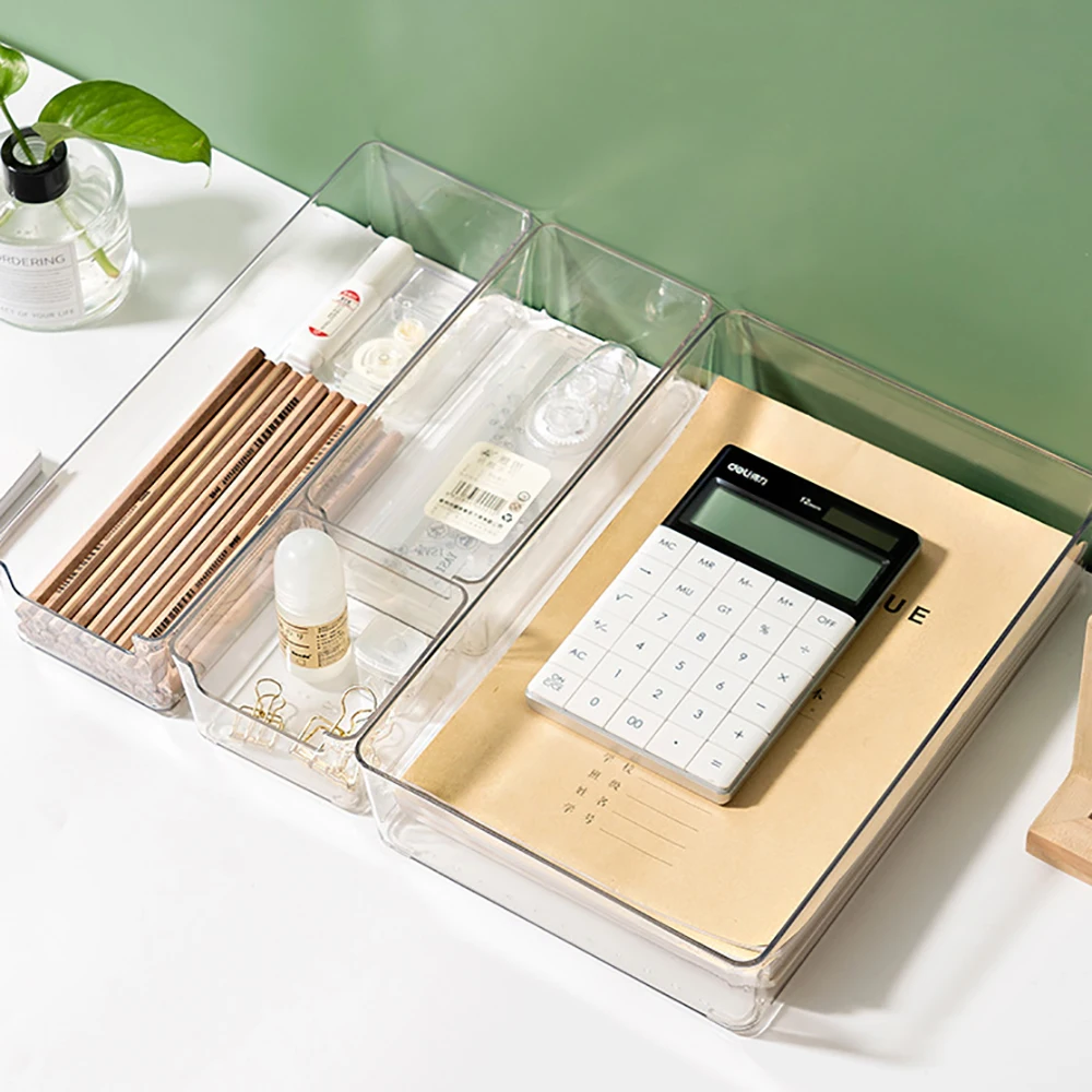 

Desktop Drawer Storage Box Divider Stationery Small Box Organizer Clear Plastic Divider for Stationery and Cosmetic Organizer