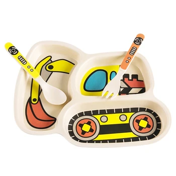 

3Pcs/Set Baby Dish Tableware Children Cartoon Car Feeding Bowl Dishes Kids Natural Bamboo Fiber Dinnerware with Fork Spoon Plate