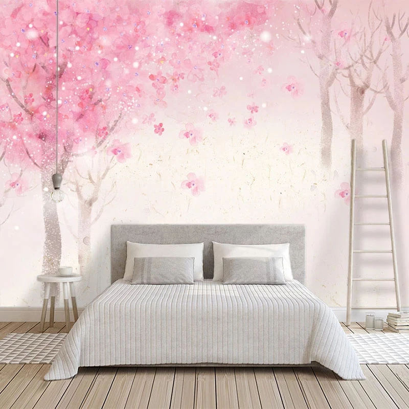 Custom Photo Wallpaper Modern Abstract Hand Painted Watercolor Cherry Blossoms Murals Living Room Bedroom Romantic Forest Fresco Wallpapers Aliexpress