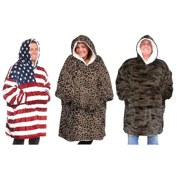 

Oversized Hoodie Blanket Sweatshirt Bathrobe Soft Flannel Pullover with Pocket
