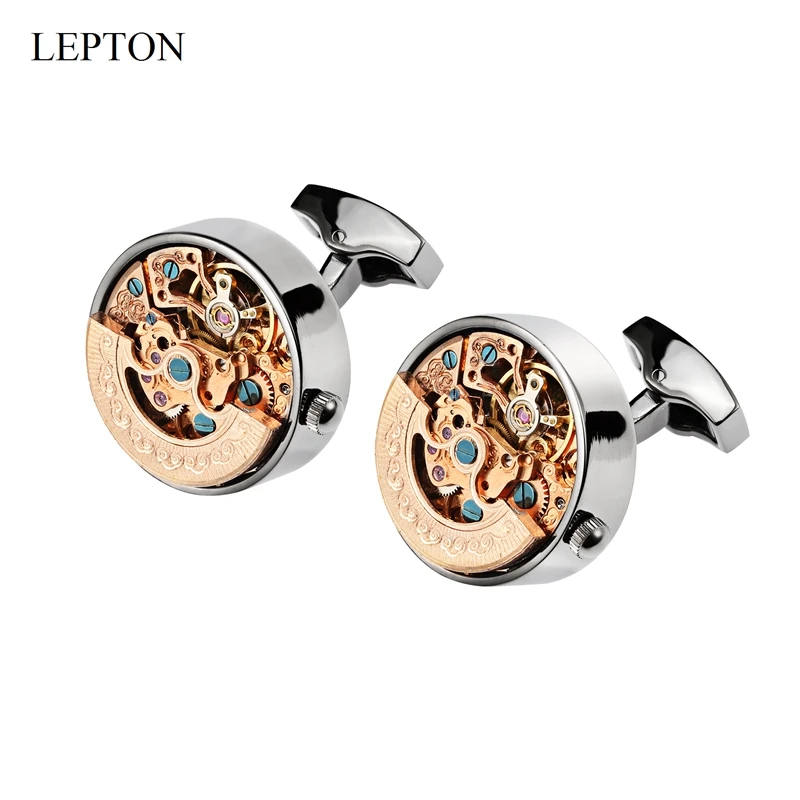 Hot Sale Functional Watch Movement Cufflinks Lepton Steampunk Gear Watch Mechanism Cufflink for Mens Relojes gemelos