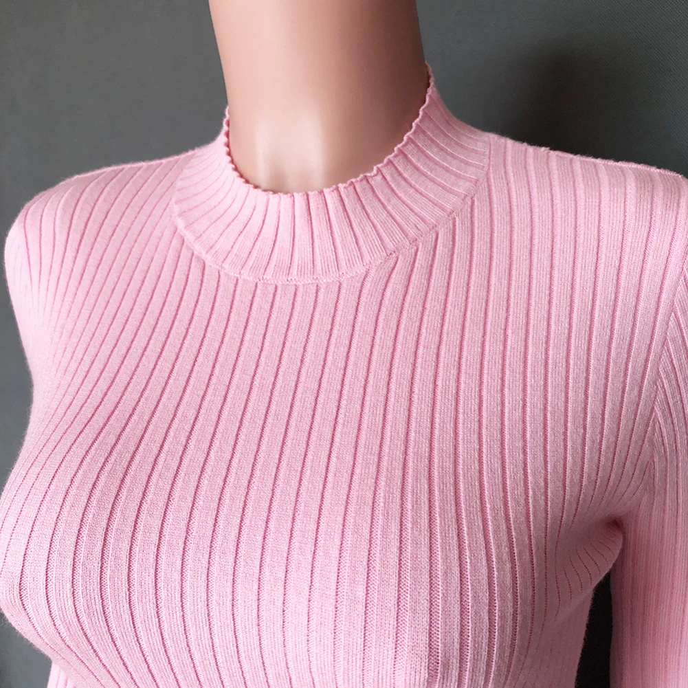 Vintage Women Long Sleeve O Neck Waist Tight Knitted Pleated Midi Sweater Dress