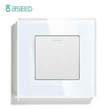 Bseed switches botão 1/2/3gang 1/2 way painel de vidro cristal interruptores mecânicos padrão da ue branco preto dourado