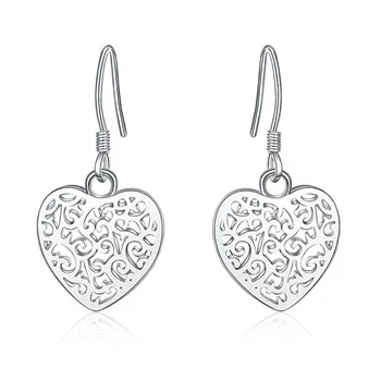 

New 925 Silver Earrings Hollow Heart-Shaped Earrings For Women Wedding Wedding Jewelry Gifts