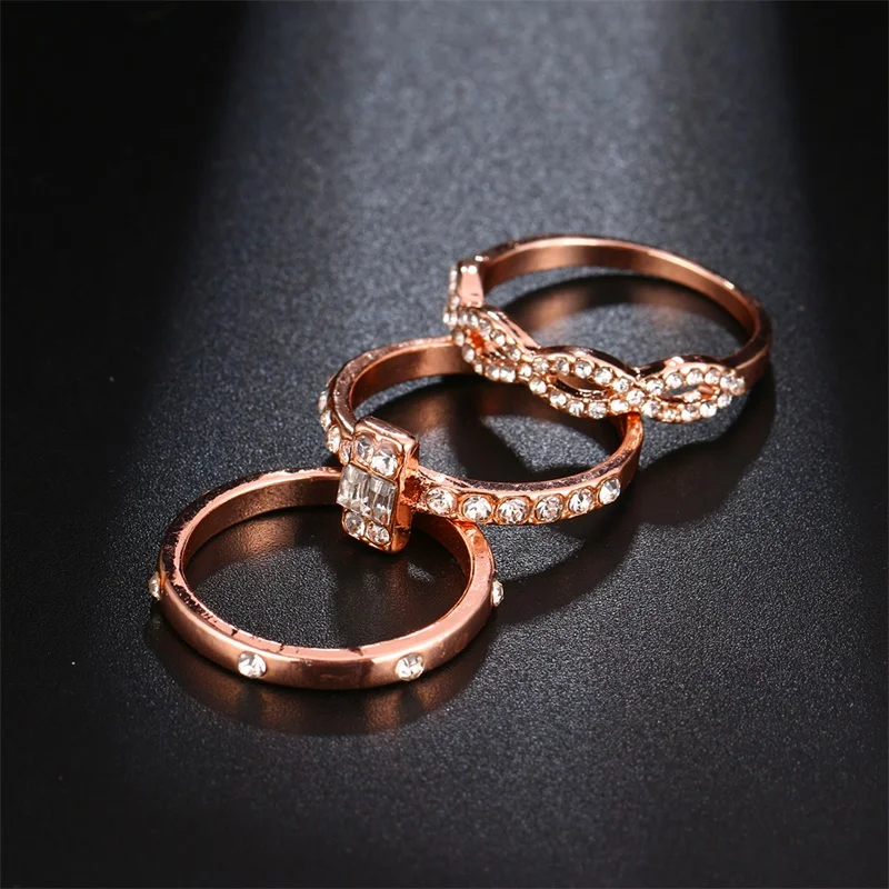 Fashion Charm Stackable Twisted Crystal Wedding Engagement Ring - Image 4