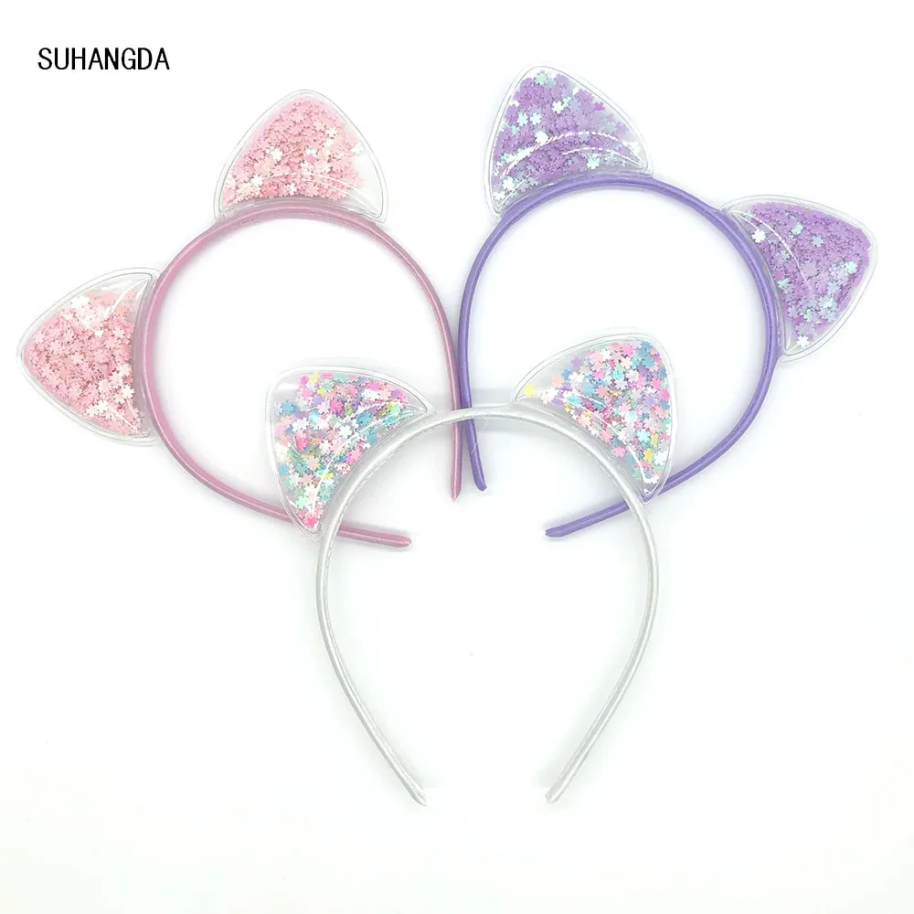 New Girls Cute Colorful Sequin Cat Ears Headbands Children Sweet Cat Ears Hair Band Kids Hair Accessories Scrunchie Christmas