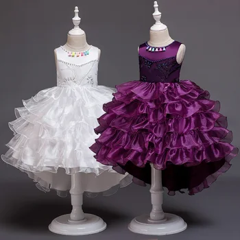 

Flower Girls Dress Formal 6 8 10 12 Years Beaded Baby Girls Layeded Dresses Vestidos Purple Wedding Birthday Party Clothes