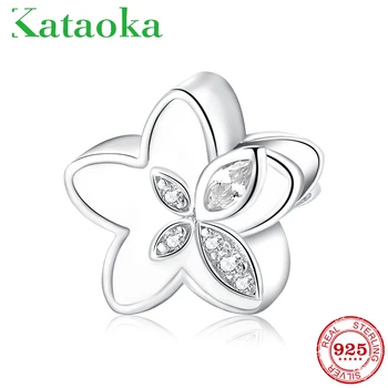 

Beautiful Pentagram flower Enamel Beads DIY Jewelry Making with Clear CZ Fit fine charms silver 925 original 2018