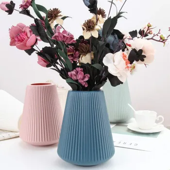 

Plastic Vase Pink White Imitation Jardiniere Ceramic Flower Pot Flower Basket Flower Vase Decoration Home Nordic Decoration