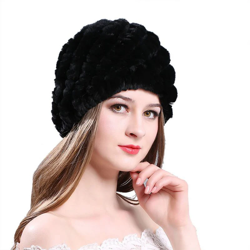 Женская модная шапка из кроличьего меха с крючком ручной работы, Маленькая вязаная меховая шапка, плотная шапка ручной работы, одноцветная теплая шапка из меха собаки