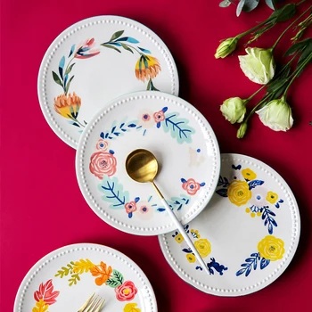 

Green Plants Ceramic Dinner Plate Tableware Dessert Cake Snacks Dish Western Food Beef Steak Plate Dinner Set Kitchen Dinnerware