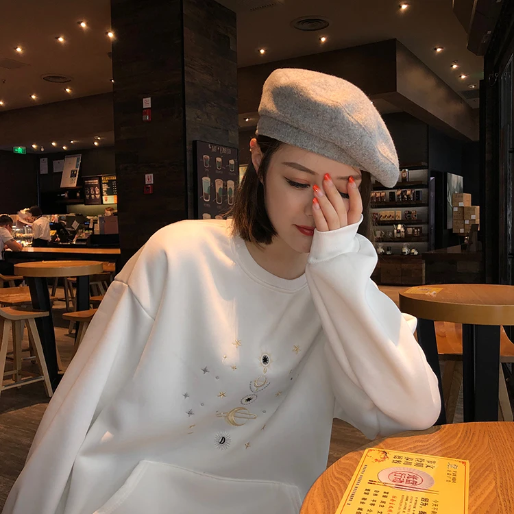 Новинка зимы, теплые бархатные графические толстовки для женщин, harajuku, флисовая негабаритная толстовка с капюшоном, с вышивкой, спортивный костюм с карманом