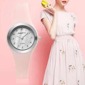 

REBIRTH Women's Watch 2018 Top Brand Silicone Strap Ladies Quartz Wristwatch Ladies Women Wrist Watches Relogio Femininos