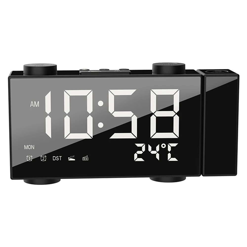 Digital Alarm Clock FM Projection Radio Alarm Clock with Snooze Thermometer Table Clock USB LEDs Alarm Clocks