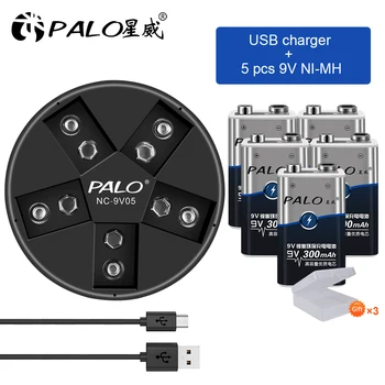 

PALO 9V battery Charger for 9v nimh lithium-ion rechargeable battery with 6f22 9V rechargeable battery Ni-MH 9v battery