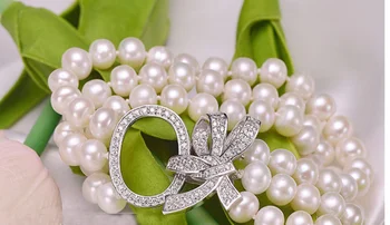 

three strands AAA 9-10mm south sea round white pearl bracelet 7.5-8 Inch