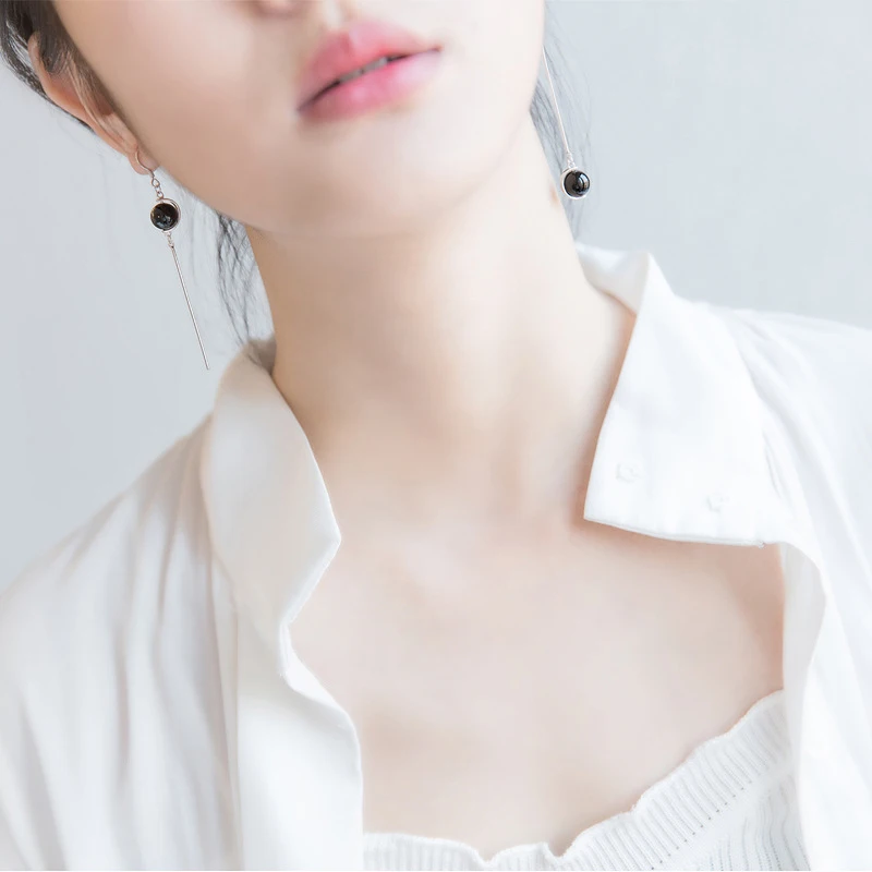 

Modian Long Tassel Trendy Asymmetry Round Crystal Swing Drop Earrings 925 Sterling Silver Dangle Ear For Women Fine Jewelry