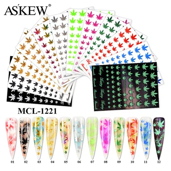 

Fluorescence Maple leaf 3D Nail Art Stickers Manicure Decoration 12 Color Self-adhesive DIY Tips Nail Sticker Set