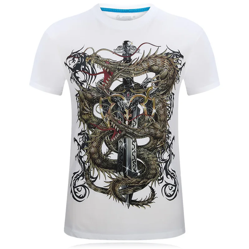 2020 летняя новая мужская футболка с коротким рукавом 3d принтом дракона и меча