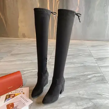 

2020 Thigh Fashion High Boots Women Winter Boots Women Black Fur Boots Over the Knee Boots Sexy High Heeled Black Leather Boots