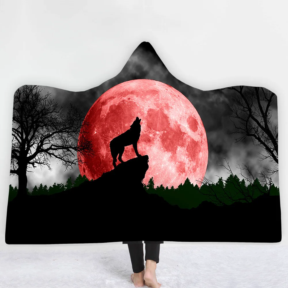 

Hooded Blanket 3D Printed Wolf For Adults Childs Sherpa Fleece Hoodie Blanket Microfiber Throw Blanket For Home Drop Shipping