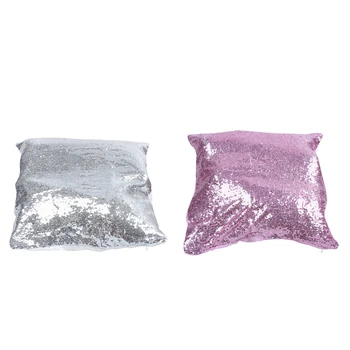 

2Pcs Solid Color Glitter Sequins Cushion Home Decor Cushion Case - Pink & Silver