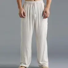 

80%HOTPlus Size Men Cotton Linen Long Pants Elastic Waist Loose Straight Trousers