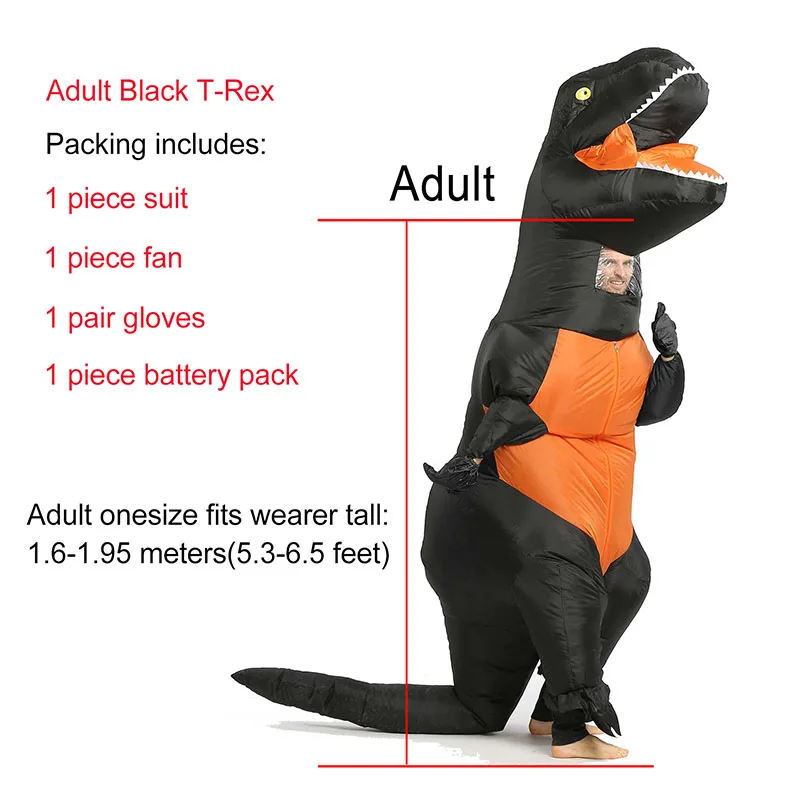 Adult Black T-rex JYZCOS, надувной костюм динозавра для взрослых и детей, костюм t-rex, вечерние костюмы на Хэллоуин для женщин и мужчин, карнавальный костюм «Мир Юрского периода» - Цвет: Adult Black T-rex