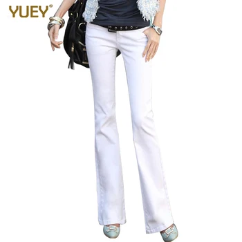 

YUEY New Women's White Jeans Plus Large Size Female Black Slim Cotton Stretch Flare Jeans Pure Color Washed Trousers XS 4XL