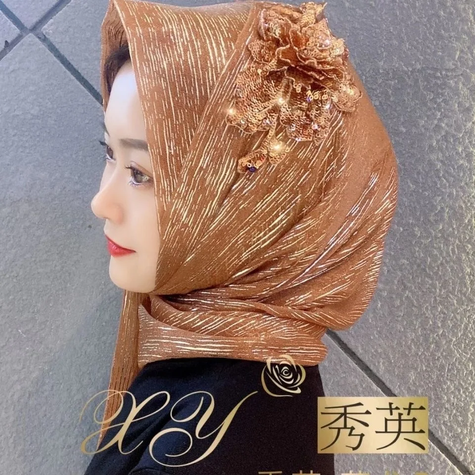 Мусульманских женщин длинные ready to wear со стразами и узором в цветочек хиджабы