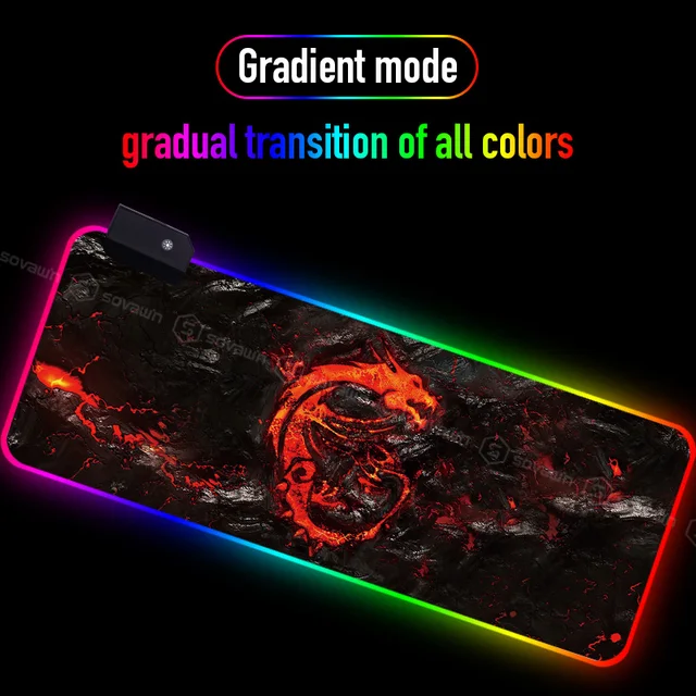 Alfombrilla de ratón RGB para videojuegos, alfombrilla grande XXL con diseño de dragón de Color rojo, iluminación LED, para ordenador de escritorio, antideslizante, 900x400mm 4