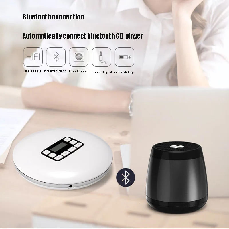 Персональный Bluetooth стерео, беспроводная, портативная CD-плеер для 3,5 мм AUX аудио с подзаряжаемые светодиодные дисплеи CD музыкальный плеер
