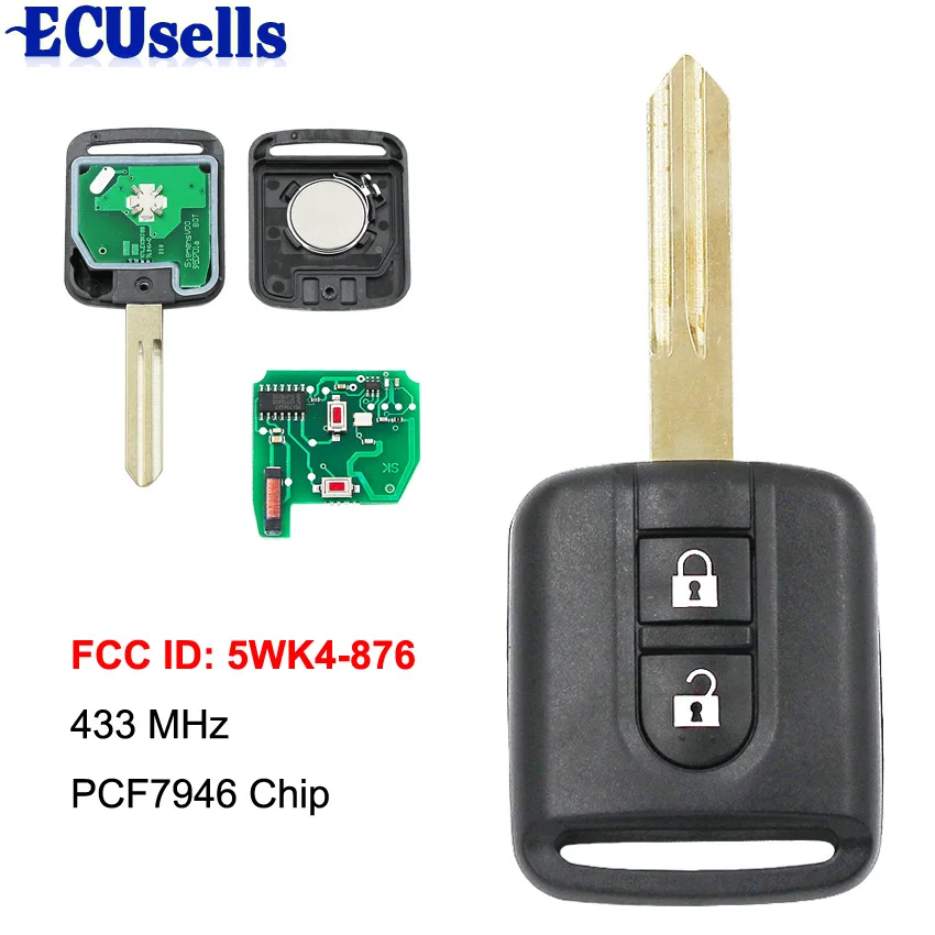 2 кнопки 433 МГц ID46 чип дистанционного ключа для Nissan Elgrand X-TRAIL NAVARA MICRA PRIMERA 5WK4 876/818