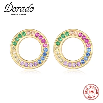 

Dorado Aesthetic Romantic Small Stud Earrings For Women Round Colorful 925 Sterling Silver Zircon Elegant Modern Jewery Gift New