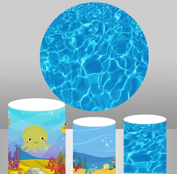 

Round Circle Background Swimming Pool Underwater Backdrop Baby Shower Kids Birthday Party Table Column Cylinder Covers