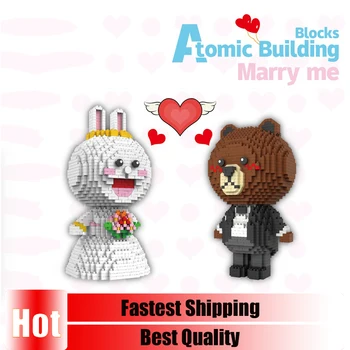 

PZX Micro Diamond Blocks Cute Valentine Bear Building Model Rabbit Auction Figures Bricks Brinquedo Toys For Children Gift 8836